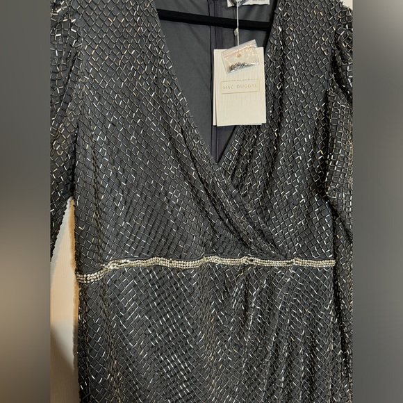 👗 NWT! Mac Duggal Beaded Wrap Over Puff Sleeve Dress - Picture 12 of 16